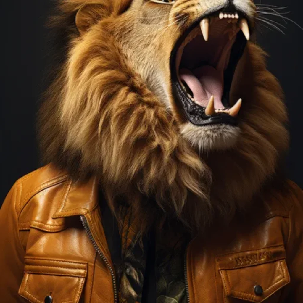Fashion Lion wearing the Leather Jacket